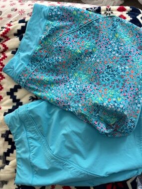 Lands' End Bundle Aqua Blue Floral and Aqua Blue Swim Shorts